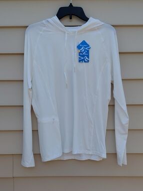 MAGCOMSEN Women's Long Sleeve Rashguard   White Sun  Hooded Shirt Size Large